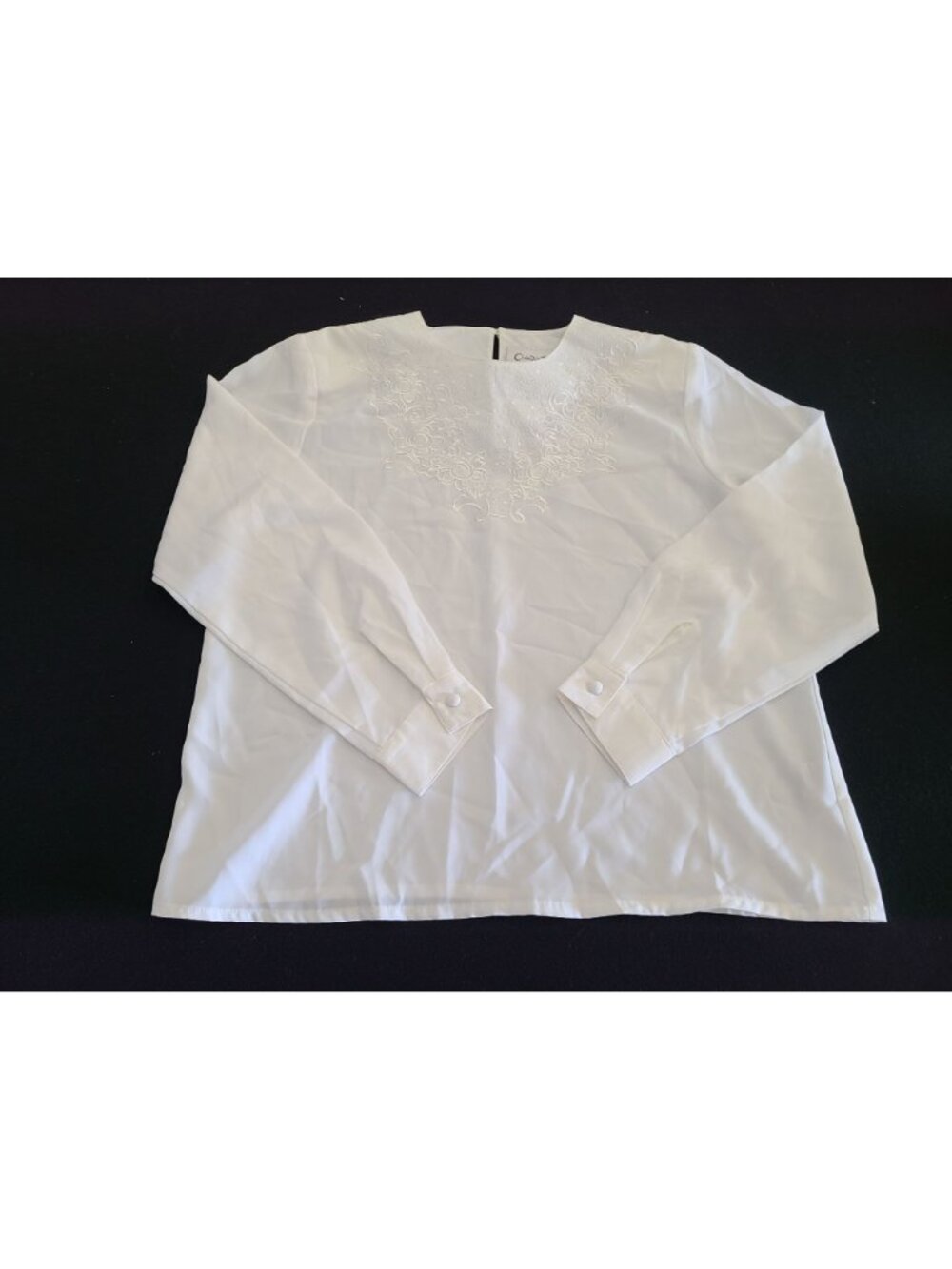Claudia Richard Womens White Embroidered Blouse Long Sleeve Size 10P Polyester